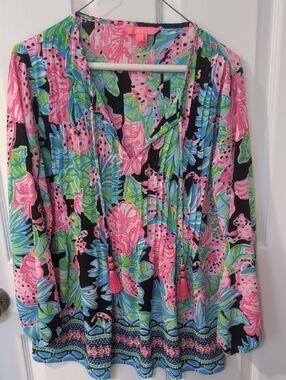 Lilly Pulitzer Pink, Blue & Green Tropical V-Neck Tunic
